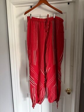 UO Red Striped Drawstring Harem Pants